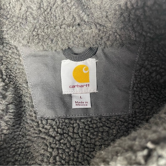 Carhartt Sandstone Hooded Multi-Pocket Jacket Sherpa Lined Mens Large L Black - Picture 3 of 6